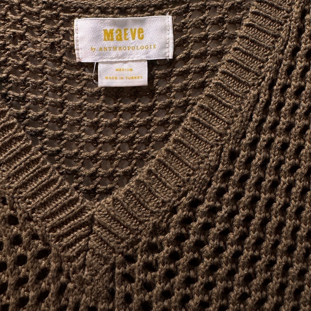 Anthropologie Maeve V-Neck Textured Knit Top in Olive Green